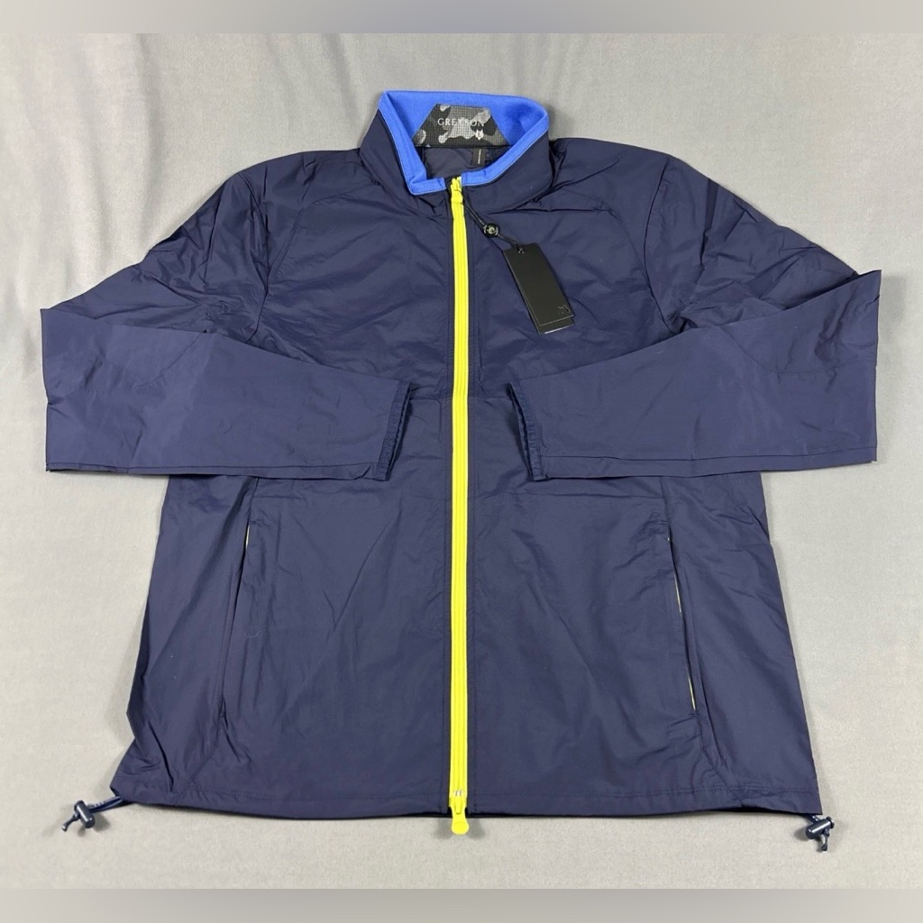 Greyson Navy Lightweight Jacket With Yellow Zip And Blue Collar